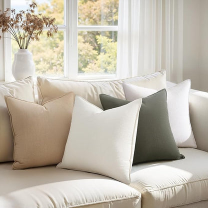 Pack of 4 Soft Linen Green Throw Pillow Covers for Couch Boho Nordic with Flange Edge Cushion Cases Olive Pillow Covers Home Decor for Couch Bed Balcony and Car Natural 20x20 Inch SageGreen
