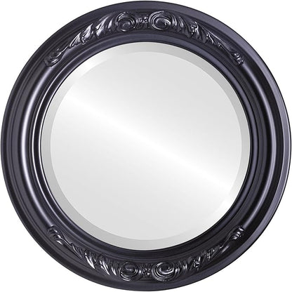 OVALCREST Round Beveled Wall Mirror for Home Decor - Florence Style - Matte Black - 22x22 Outside Dimensions