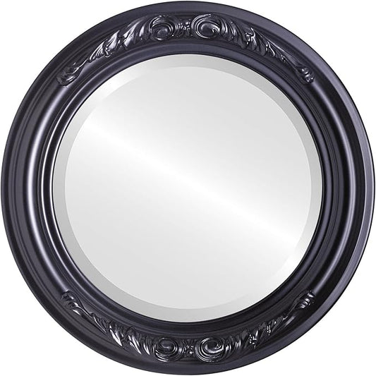 OVALCREST Round Beveled Wall Mirror for Home Decor - Florence Style - Matte Black - 22x22 Outside Dimensions