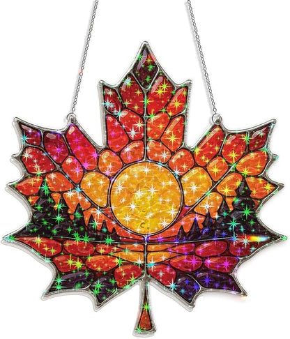 Autumn Sunset Leaf Acrylic Suncatcher, Window Hanging Sun Catcher Ornament, Crystal Prism Light Catcher Decor, Sunlight Window Decor, Aesthetic Home Decor Gift