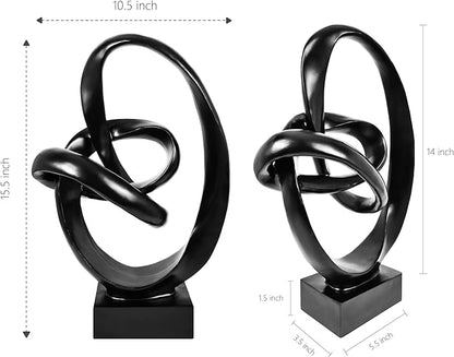 Knot Sculptures, Modern Coffee Table Statues, Abstract Center Piece for Home Office, Dining Living Room Desk Decor, Bookends, 15.5 x 10.5 inch, Black