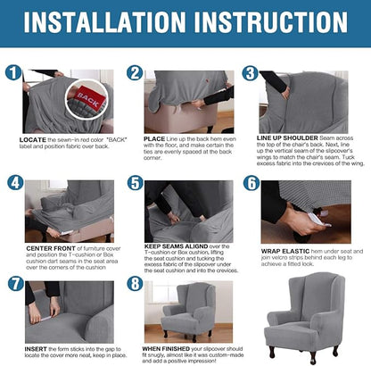 H.VERSAILTEX Wing Chair Slipcover Chair Covers for Wingback Chairs Wingback Chair Covers Slipcovers 1 Piece Stretch Sofa Cover Furniture Protector Soft Spandex Jacquard Checked Pattern, Dove
