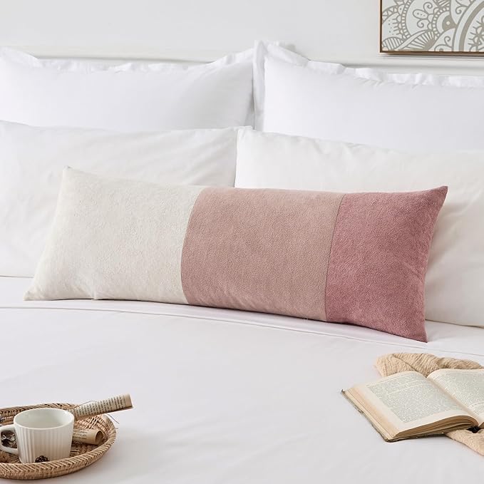 Kevin Textile 14x36 Inch Long Lumbar Cover 1 Pack Valentines Day Patchwork Soft Textured Waterproof Rectangle Cushion Elegant Accent Pillows for Couch Sofa Chair Bed Home Decor Indoor Outdoor Pink