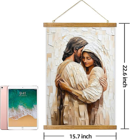 ABoby Jesus Embracing Woman Poster, Safely in the Arms of Jesus Wall Art Decor, Christian Painting for Living & Prayer Room