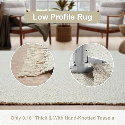 Collive Kitchen Runner Rug, 2' x 4.3' Hand-Woven Reversible Washable Rug, White/Beige Cotton Modern Farmhouse Bathroom Rug Hallway Carpet for Foyer Bedroom Entry Back Door Decor