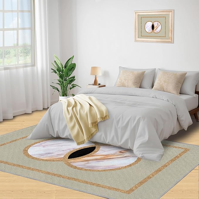 Abstract Marble Area Rugs Gilded Circle Rectangle Geometry Area Carpet Mid-Century Simple Rug Luxury Decor Rug for Living Room Door Mats Porch 8x10ft