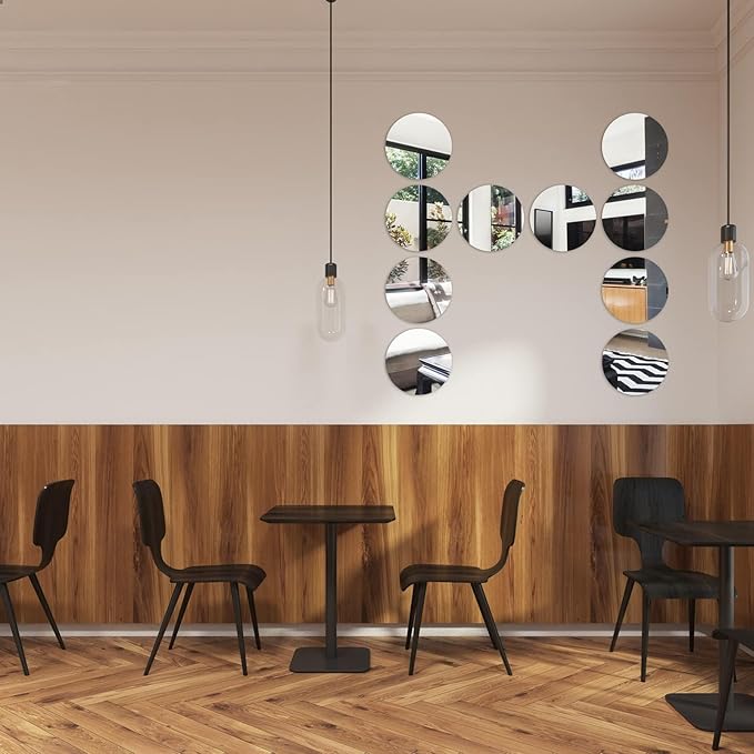 Aneco 10 Pack Acrylic Round Mirrors Non Glass Round Mirror Plate Self Adhesive Mirror Stickers for Home Wall Decor or Wedding Table Centerpiece, 6 Inches, (Thickness 2 mm)