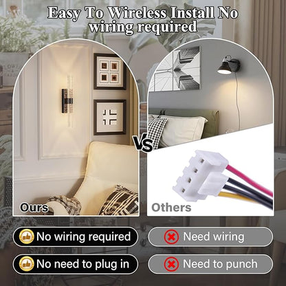 camuucci Battery Operated Black Wall Sconces Set of 2 Rechargeable Battery Powered Wall Light with 18000mAh Indoor Not Hardwired Dimmable Wall Lamp Fixtures for Bedroom Living Room 15.3 Inches