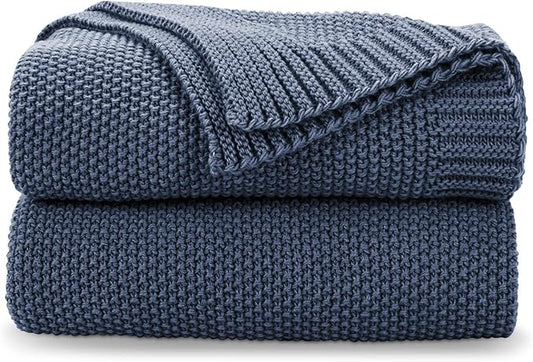 CozeCube Blue Throw Blanket for Couch, Soft Cozy Cable Knit Throw for Bed Sofa Living Room, Lightweight Warm Decorative Farmhouse Christmas Blanket, 50"x60", Dusty Blue