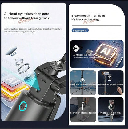 Auto Face Tracking Phone Holder,No App Required,360° Rotation Phone Camera Stand with Remote and Gesture Control, Smart Shooting Stand for Vlog/TIK Tok Live Streaming YouTube Video Record w/Fill Light