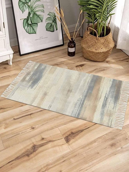 Beige Gray Brown Runner Rug 3X5 Ft Bedroom Area Rug, Washable Woven Abstract Ombre Art Throw Carpet with Tassel, Non-Shedding Vintage Minimalist Gradient Aesthetic Dining Room Living Room Carpets