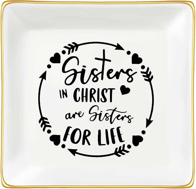 JoycuFF Gifts for Sister in Christ, Sister Gifts from Sisters Christian Gifts for Women Religious Ceramic Trinket Dish Tray, Gifts for Womens Birthday Christmas