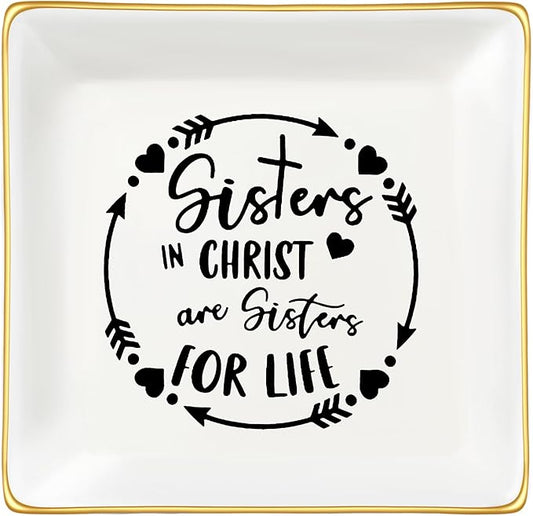 JoycuFF Gifts for Sister in Christ, Sister Gifts from Sisters Christian Gifts for Women Religious Ceramic Trinket Dish Tray, Gifts for Womens Birthday Christmas