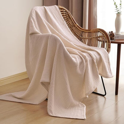 PHF 100% Cotton Muslin Throw Blanket 50" x 60", 4-Layer Lightweight Gauze Throw, Breathable Cloud-Soft Minimalist Blanket for Bed, Couch, Camping & Baby, Dusty Pink, Ideal Gift