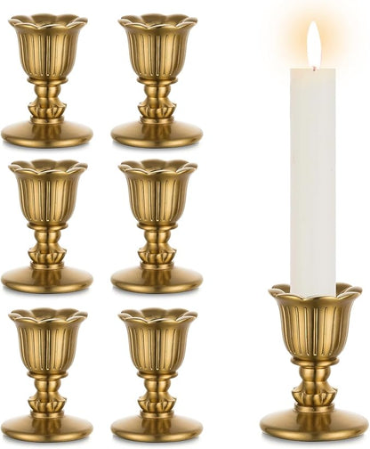 Vintage Brass Candlestick Candle Holders, Taper Gold Candle Stick Victorian Style for Dinner Room Table Centerpiece Wedding Reception Christmas Fireplace Decoration Home Decor Set of 6