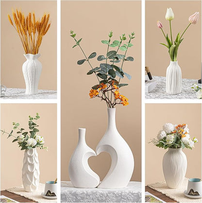 Scalloped Scale Vase - White Matte Ceramic with Textured Sculptural Design, 10.5" Unique Flower Vase for Pampas Grass/Centerpieces,Decorative Boho Vase for Living Room/Office,Ideal Gift for Art Lovers