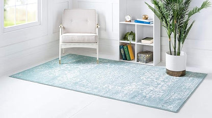 Rugs.com Arlington Collection Rug – 4' x 6' Aqua Medium-Pile Rug Perfect for Living Rooms, Large Dining Rooms, Open Floorplans