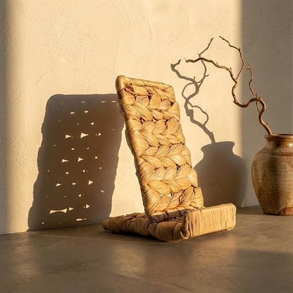 Ahyra Wicker Cell Phone Stand for Desk, Sturdy Tablet & E-Reader Holder, Handcrafted Woven Art Piece, Scratch-Free Cradle, Boho Desk Decor