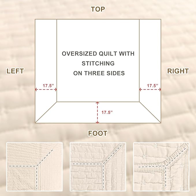 Sanracie Oversized Cal King Bedspread 128"*120" for Extra Bed, 3pcs 100% Cotton Quilt Wheat Colored Ultra Large Wide Oversized King Plus Coverlet Thin Comforter Ultra Soft and Cozy