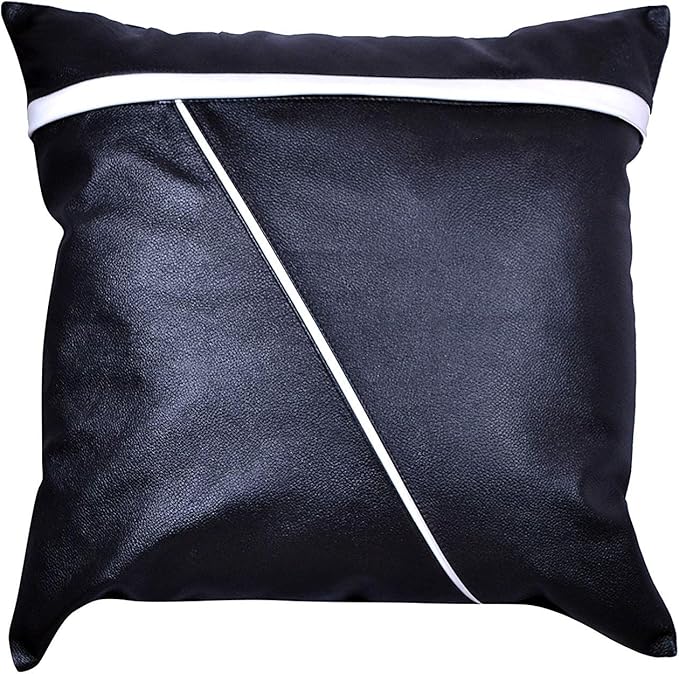 D DOLLY LAMB Lambskin Leather Pillow Cover - Sofa Cushion Case - Decorative Throw Covers for Living Room & Bedroom, 14x14 Inches - Blue Pack of 1