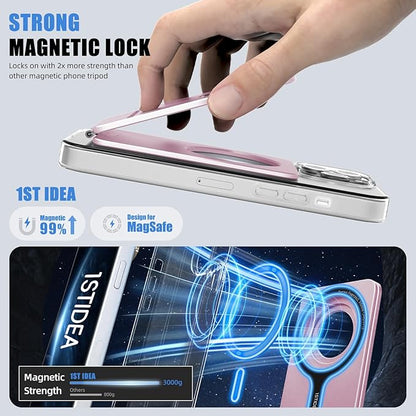 Magnetic Tripod for iPhone, Aluminium Phone Tripod Stand Compatible with Magsafe iPhone 17/16/15/14/13/12 Series, Foldable Strong Magnetic Phone Stand & Travel Essentials Accessories