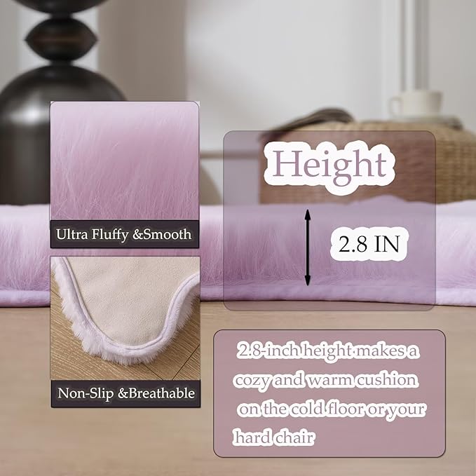 1700GSM Fuzzy Faux Sheepskin Fur Area Rug,Extra Soft Faux Fur Mat,Fluffy Shaggy Fur Rug for Bedroom Living Bedside Rug Room Decor-Lavender, 2 x6 ft