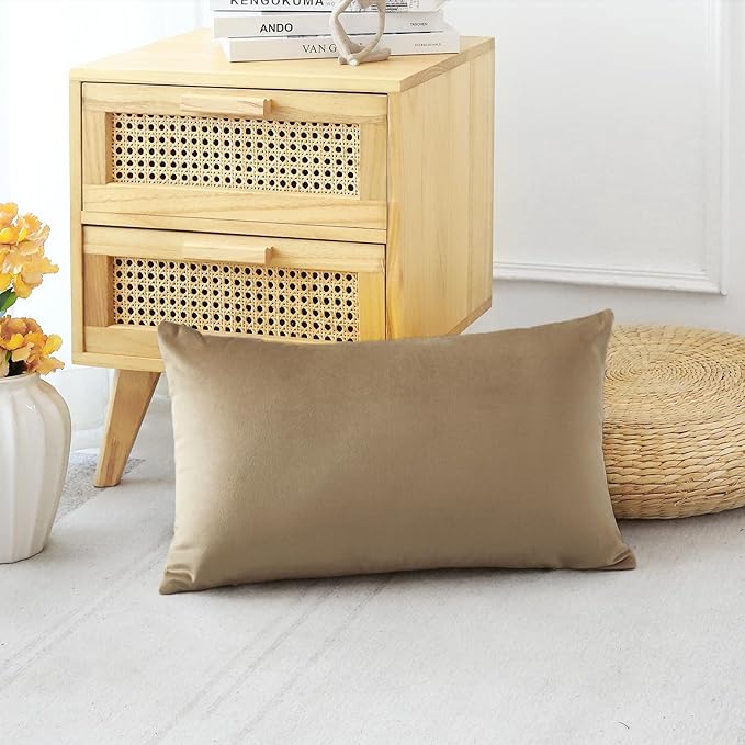 Artscope Luxury Velvet Pillow Covers Decorative Rectangle Pillowcases Soft Solid Cushion Cases for Couch Sofa Bedroom Car Decor 16x24 Inch Golden Brown