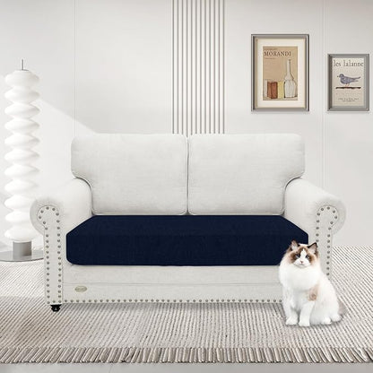 MAXIJIN Waterproof Couch Cushion Covers Stretch Sofa Seat Slipcovers Washable，Sectional Outdoor Cushion Covers with Elastic Bottom for Dogs Pets Kids (1 Pc Loveseat Cushion Cover, Navy Blue)