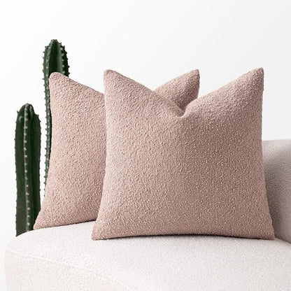 MIULEE 20x20 Inch Decorative Pillow Covers for Couch Bed Set of 2 Textured Boucle Neutral Winter Throw Pillows Pink Accent Solid Cushion Pillowcases Sofa Livingroom Home Decor