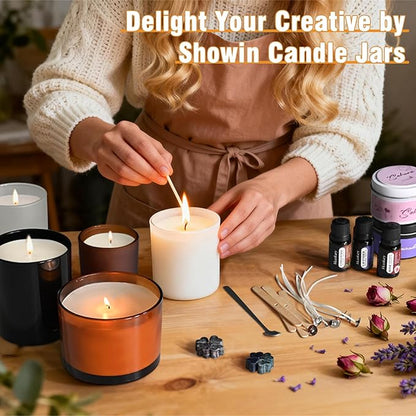 10 OZ Thick Candle Jars for Making Candles 15 Pcs, Empty Jars with Wood Lids for Candle Making, Sample Container, Frosted Brown