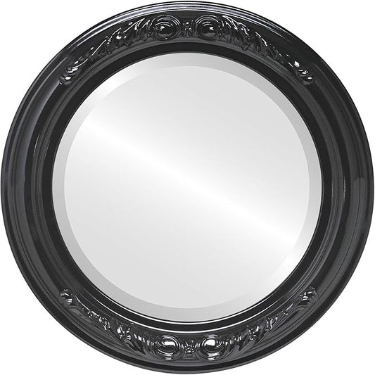 OVALCREST Round Beveled Wall Mirror for Home Decor - Florence Style - Gloss Black - 22x22 Outside Dimensions