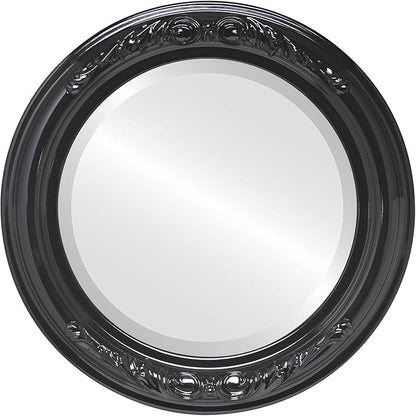 OVALCREST Round Beveled Wall Mirror for Home Decor - Florence Style - Gloss Black - 28x28 Outside Dimensions