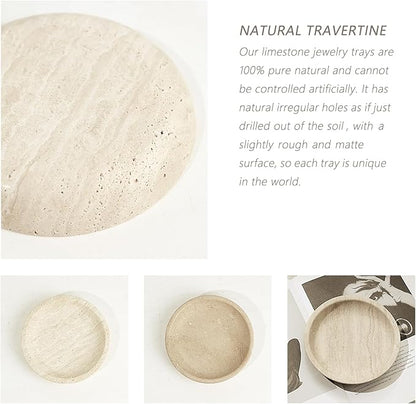 Travertine Jewelry Dish Tray - Decorative Stone Catchall Bowl for Entryway Table, Keys & Rings Holder, Natural Marble Home Decor Organizer (5.5 Inch)