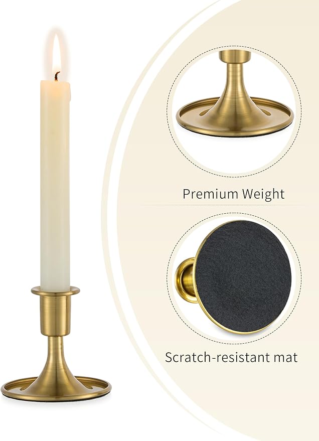 Romadedi Gold Candlestick Candle Holders - Brass Taper Holders Candle Stick for Wedding Table Centerpiece Festive Christmas Mantel Decoration Home Decor, Set of 2