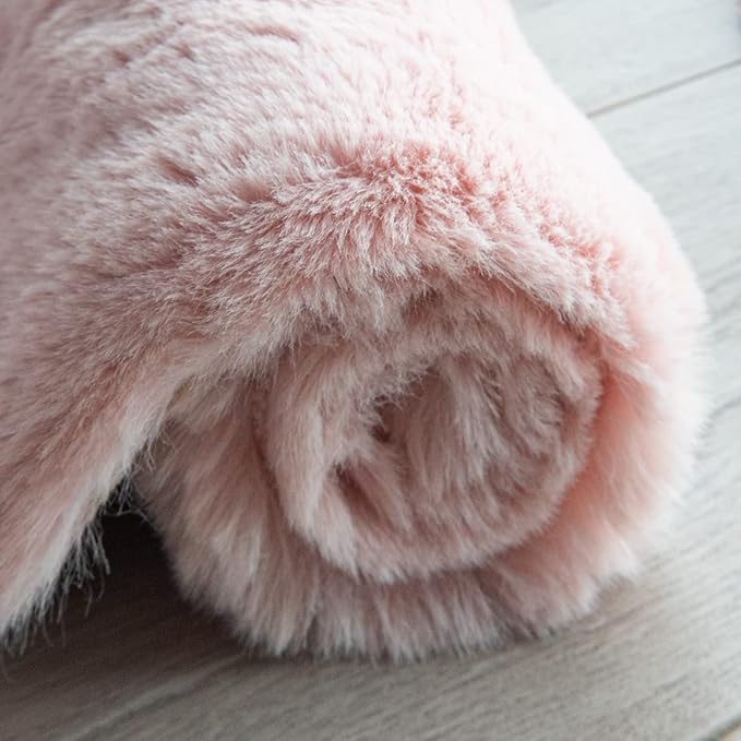 Pink Round Rug 5ft Washable Fluffy Faux Rabbit Fur Area Rugs for Living Room Shag Circle Nursery Rugs for Bedroom Cute Décor