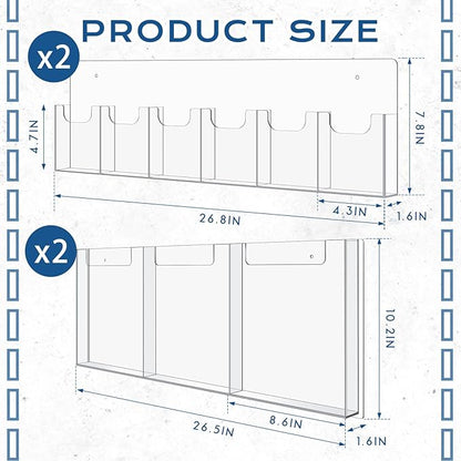 Sherr 4 Pcs Acrylic Brochure Pamphlet Holder Wall Mount 2 Sizes 9 Pocket Fits for 8.5" x 11" and 4" x 9" Brochure Magazine Holder Literature Multi Slot Wall Mount Combo Display Clear Flyer