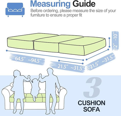 Couch Cushion Covers Individual Large Super Stretch Chenille (Softer Version) Sofa Cushion Covers, Couch Seat Covers Couch Slipcovers Furniture Protector (3PC, Green)