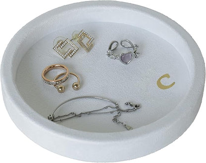 COLLECTIVE HOME - Velvet Jewelry Tray, 6" Monogrammed Jewelry Dish, Smooth Velour Display Dish for Rings, Earrings, Necklaces, Makeup, Personalized Gifts for Women (White-c)