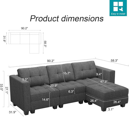 Belffin Modular Sectional Sofa L Shaped Sofa Couch with Storage Seats Convertible Sectional Couch Modular Sofa with Reversible Chaise Fabric Dark Grey