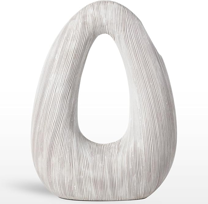 Torre & Tagus White Donut Vase for Flowers - 11 Inch Tall Textured Vases for Centerpieces, Sculptures Home Decor & Abstract Sculptures Home Decor for Shelf Decor Aesthetic (Alma White Flower Vase)