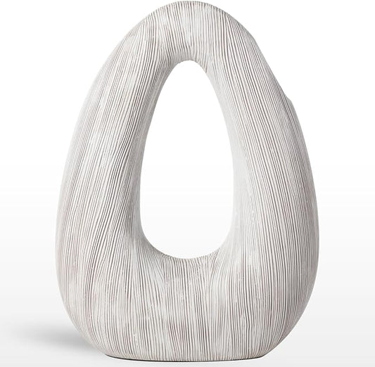 Torre & Tagus White Donut Vase for Flowers - 11 Inch Tall Textured Vases for Centerpieces, Sculptures Home Decor & Abstract Sculptures Home Decor for Shelf Decor Aesthetic (Alma White Flower Vase)