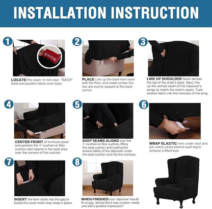 H.VERSAILTEX Wing Chair Slipcover Chair Covers for Wingback Chairs Wingback Chair Covers Slipcovers 1 Piece Stretch Sofa Cover Furniture Protector Soft Spandex Jacquard Checked Pattern, Black