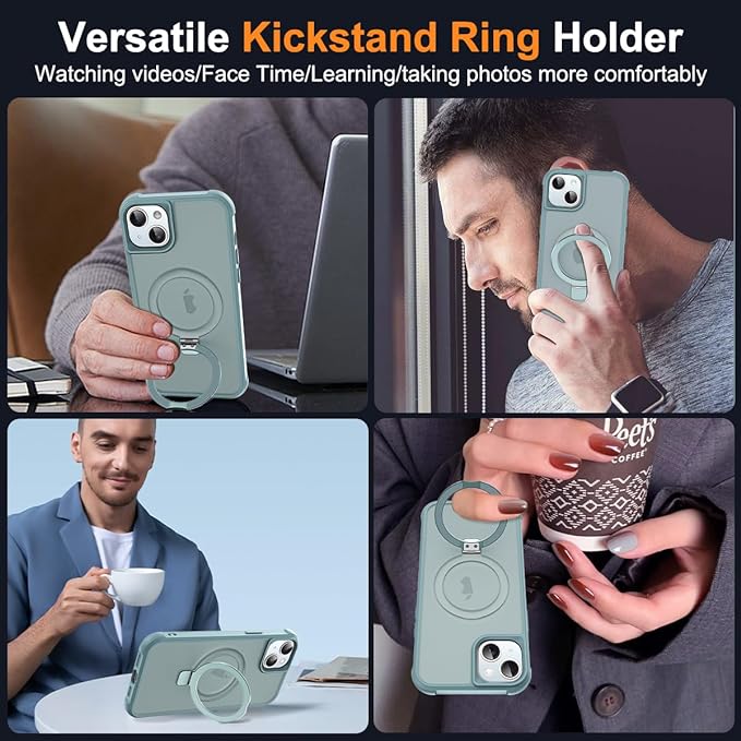 Compatible with iPhone 15 Plus Case with Invisible Magnetic O-Ring Stand Military-Grade Translucent Case for iPhone 15 Plus 6.7" [Compatible with Mag-Safe][Great Grip Feeling], Blue