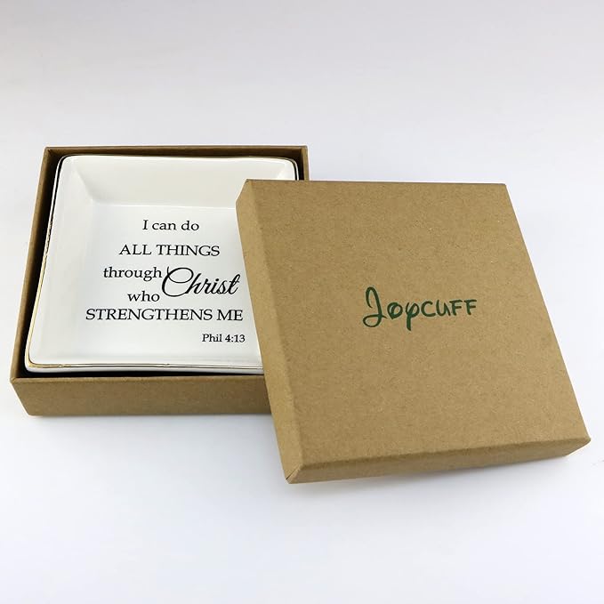 JoycuFF Religious Jewelry Gifts Inspirational Christine Trinket Dish Tray Motivational Gifts for Women Teens Christines Birthday Thanksgiving Day Christmas