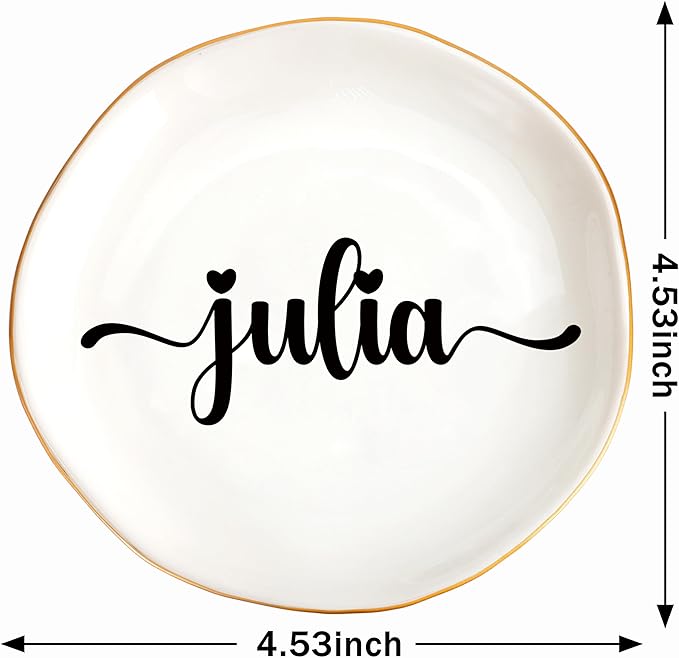 JoycuFF Julia Personalized Name Ceramic Jewelry Tray, Mothers Day Christmas Anniversary Engagement Birthday Gifts for Women Couples, Trinket Dish for Rings Earrings Necklaces Bracelets Keys