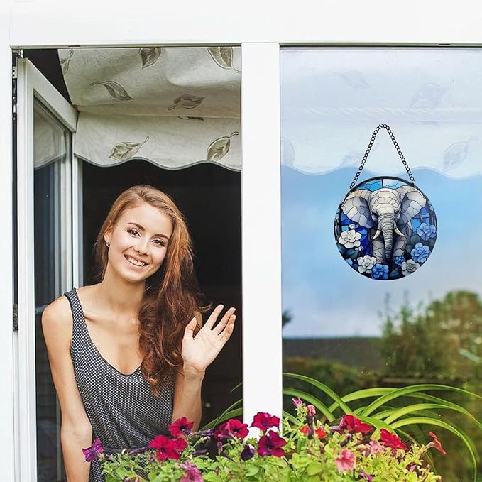 Handcrafted Organic Glass SunCatcher for Home Decor and Outdoor Garden Decor -Elephant Suncatcher Hanging Ornaments for Indoor Window Sun Catching, Room Decor Aesthetic and Housewarming Gifts