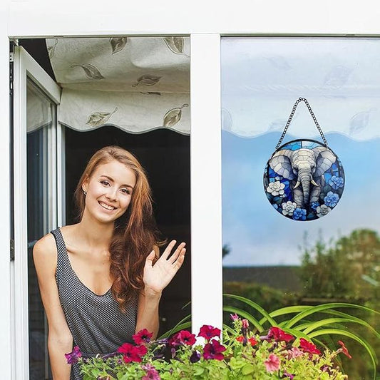 Handcrafted Organic Glass SunCatcher for Home Decor and Outdoor Garden Decor -Elephant Suncatcher Hanging Ornaments for Indoor Window Sun Catching, Room Decor Aesthetic and Housewarming Gifts