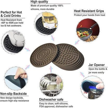 KindGa Coasters for Drinks Absorbent, Rubber Brown Coasters Set of 8, Large Silicone Drink Coaster for Furniture Protection, Deep Tray 4.3 Inch Oval Shape Reusable Heat-Resistant Mat