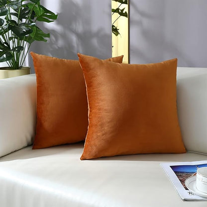mixeoo Comfy Terracotta Couch Throw Pillow Covers Decorative Square Solid Velvet Soft Cushion Cases Home Decor for Sofa Couch Living Room, Set of 2, 16 x 16 Inch