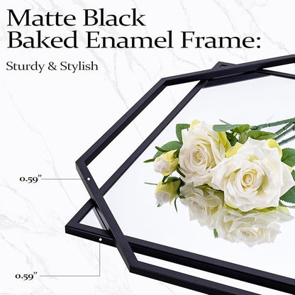 55"x28" Black Large Decorative Bathroom Wall Mirror for Wall with Metal Frame, Modern Octagonal Horizontal Mirror for Living Room, Bedroom, Entryway